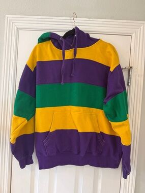 Vibrant New Orleans Hooded Pullover Sweatshirt in Purple, Green & Yellow
